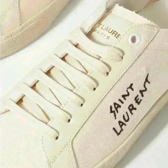 SAINT LAURENT Classic Leather/Canvas Court Classic Embroidered Sneakers - Picture 9 of 16